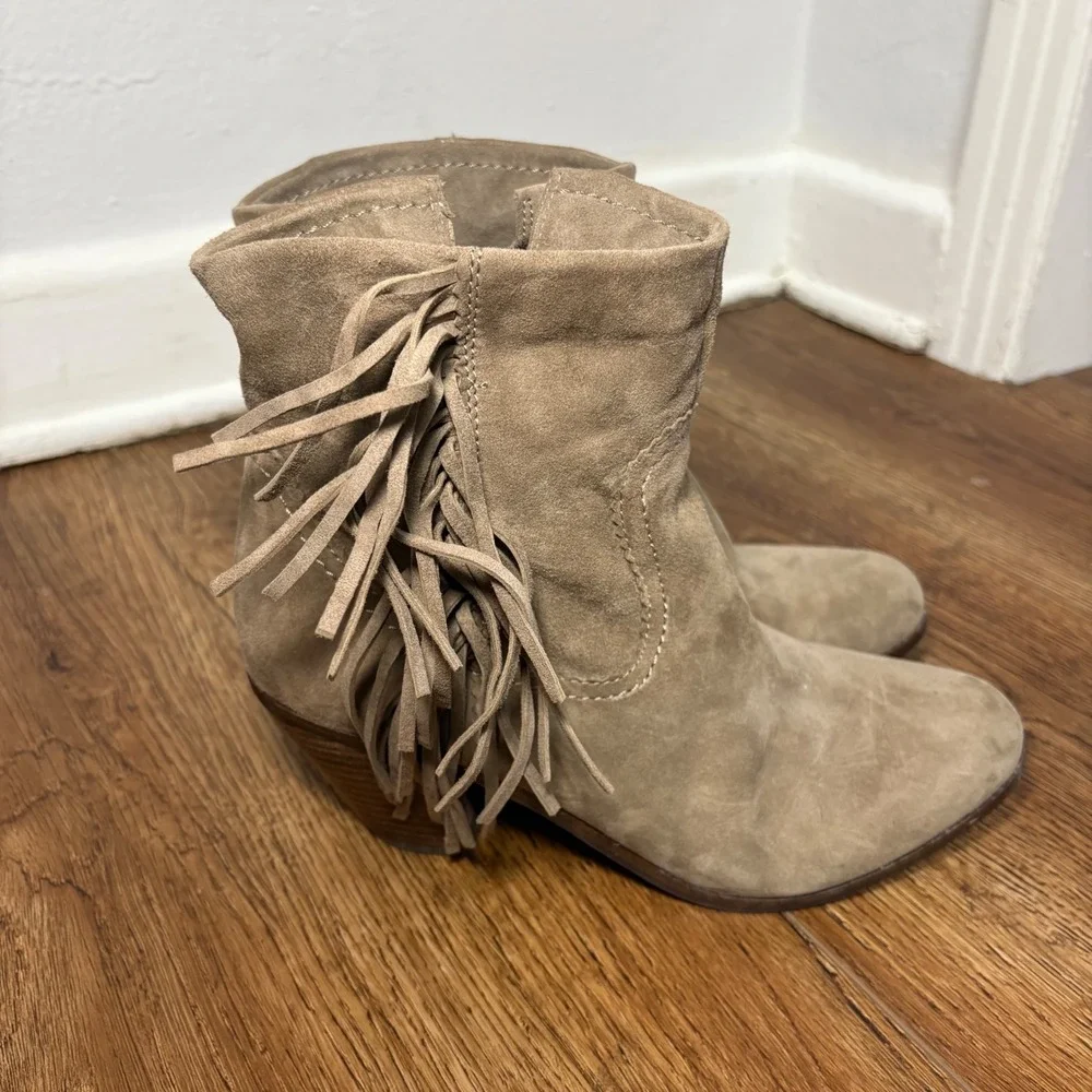 Sam Edelman Louie Tan Suede Fringe Ankle Boots Womens 10 M Western Festival Boho